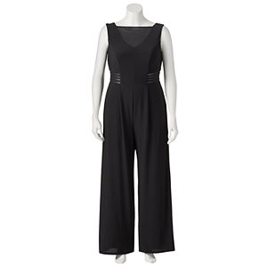 Juniors' Plus Size Wrapper Black Mesh Jumpsuit