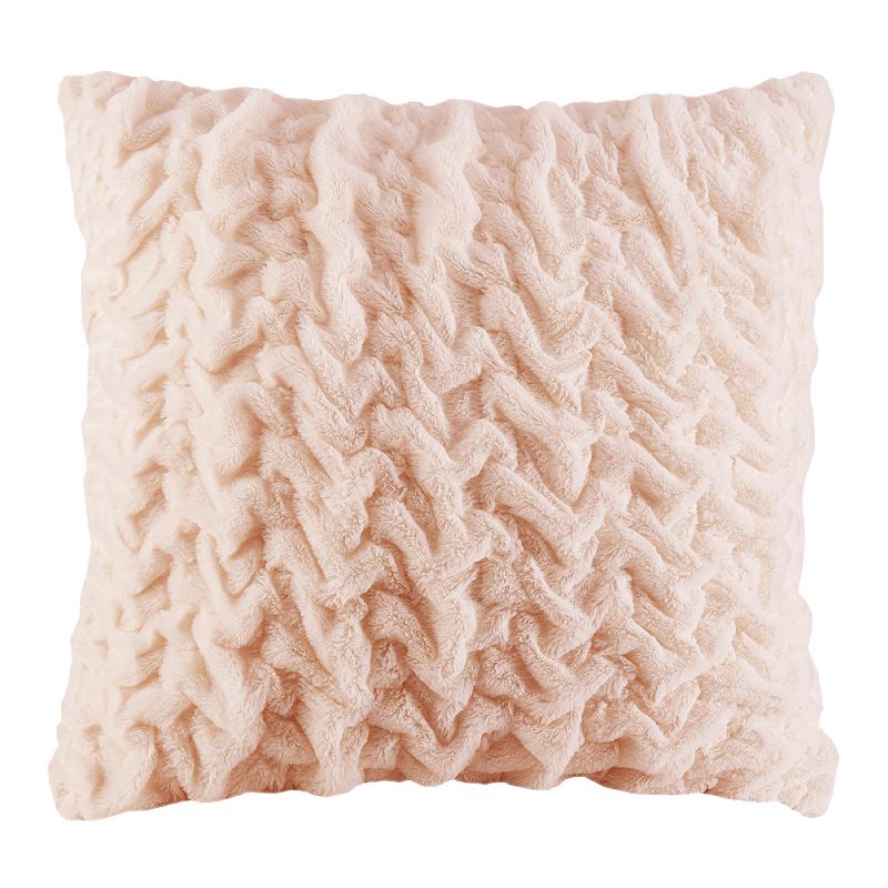 Madison Park Ruched Faux Fur Euro Throw Pillow, Med Pink, 25X25