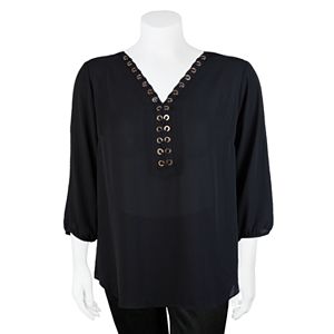 Juniors' Plus Size IZ Byer California Lace Up Knit Top