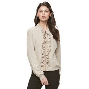 Juniors' Candie's® Ruffle Front Bomber Jacket