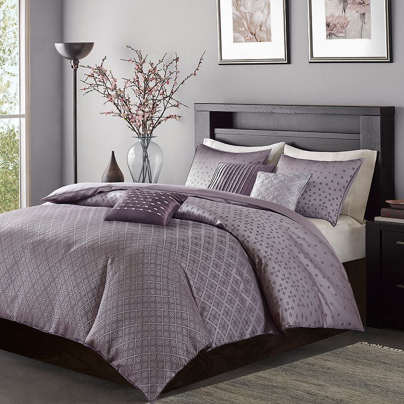 Madison Park Morris Duvet Cover Set with Throw Pillows, Purple, King