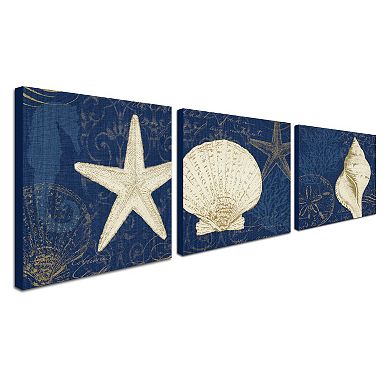 Trademark Fine Art Coastal Moonlight Teal Canvas Wall Art 3-piece Set