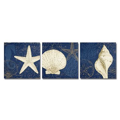 Trademark Fine Art Coastal Moonlight Teal Canvas Wall Art 3-piece Set