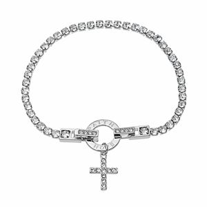 Brilliance Cross Charm Tennis Bracelet with Swarovski Crystals
