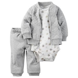 Baby Boy Carter's Quilted Cardigan, Printed Bodysuit & Pants Set