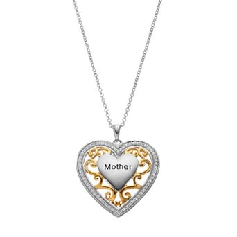 Sentimental Expressions Two Tone Sterling Silver Cubic Zirconia "Mother" Heart Necklace