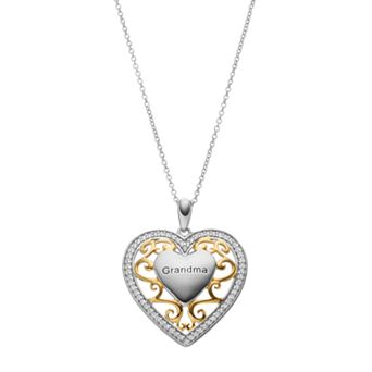 Sentimental Expressions Two Tone Sterling Silver Cubic Zirconia "Grandma" Heart Necklace