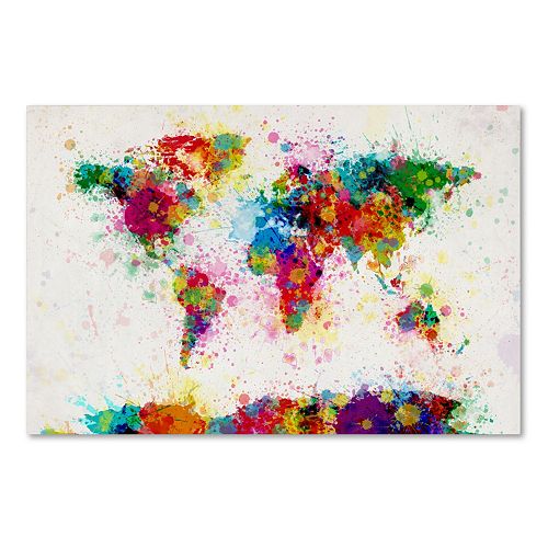Trademark Fine Art “Paint Splashes World Map” Canvas Wall Art