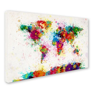Trademark Fine Art "Paint Splashes World Map" Canvas Wall Art