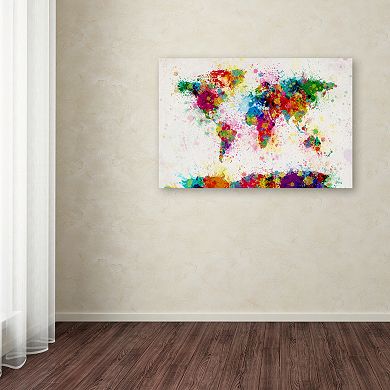 Trademark Fine Art "Paint Splashes World Map" Canvas Wall Art