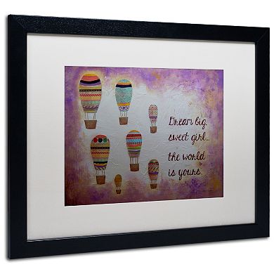 Trademark Fine Art "Hot Air Balloons & A Sweet Girl" Black Framed Wall Art