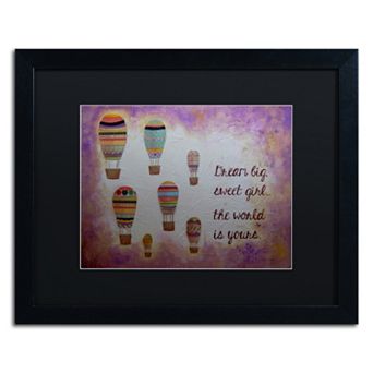 Trademark Fine Art "Hot Air Balloons & A Sweet Girl" Black Framed Wall Art