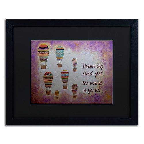 Trademark Fine Art Hot Air Balloons & A Sweet Girl Black Framed Wall Art