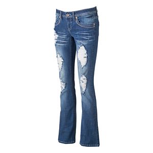 Juniors' Hydraulic Fleur De Lis Ripped Bootcut Jeans