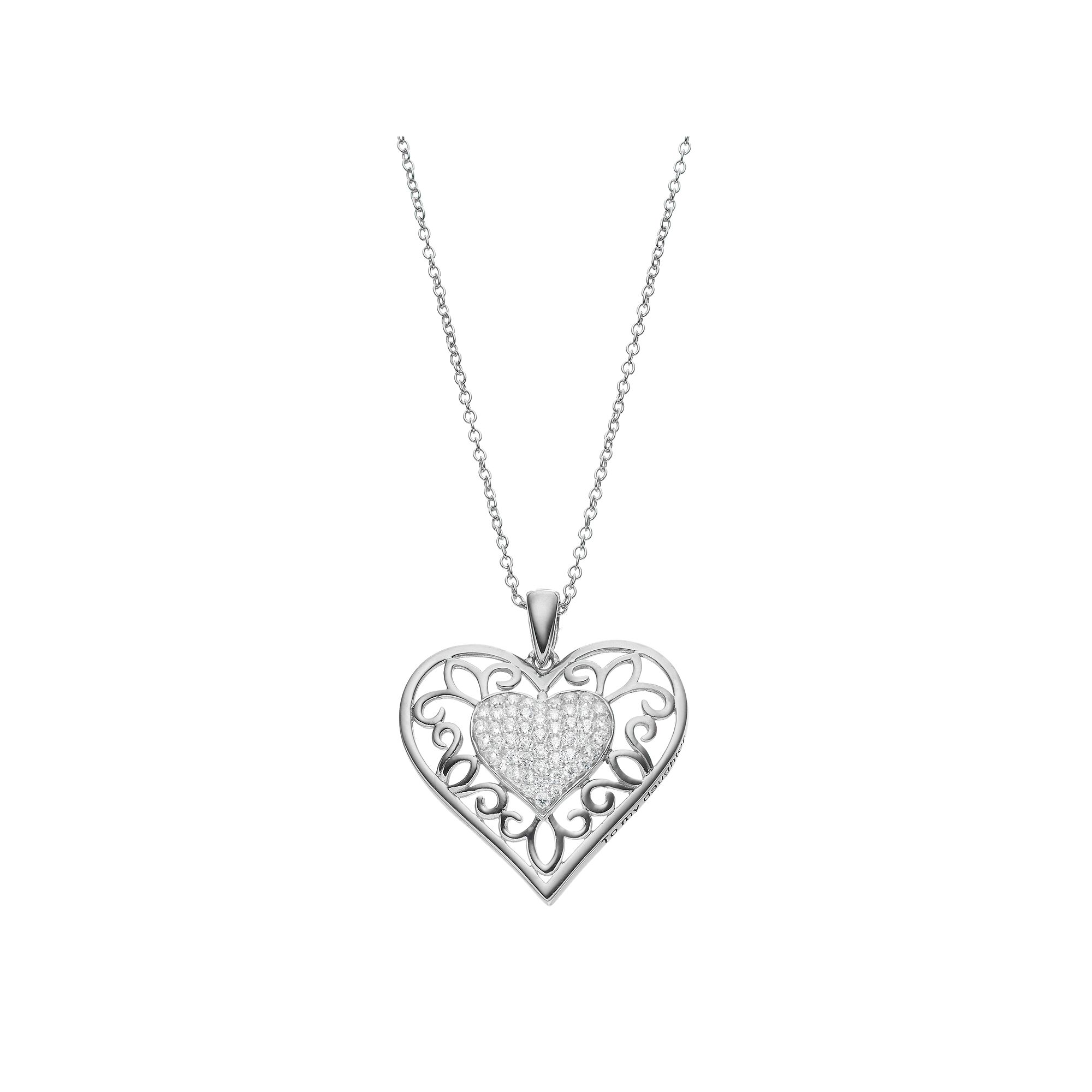Sentimental Expressions Sterling Silver Cubic Zirconia Daughter Heart Neck