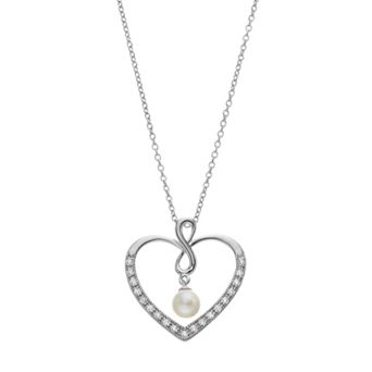 Sentimental Expressions Sterling Silver Freshwater Cultured Pearl Friend Heart Necklace