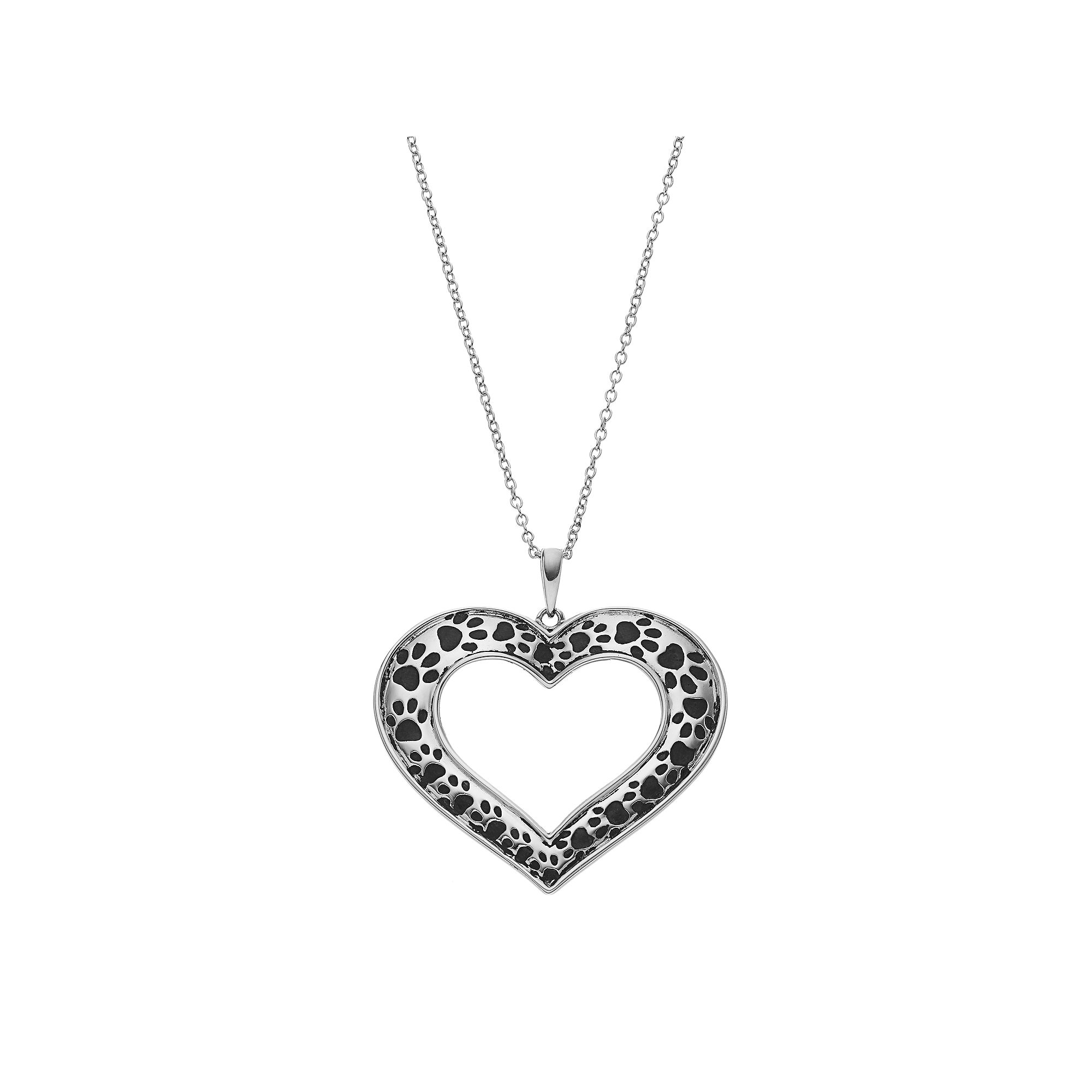 Sentimental Expressions Sterling Silver Paw Print Heart Necklace, Womens,