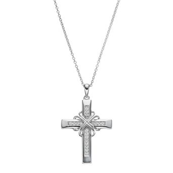 Sentimental Expressions Sterling Silver Cubic Zirconia Steadfast Love Cross Necklace