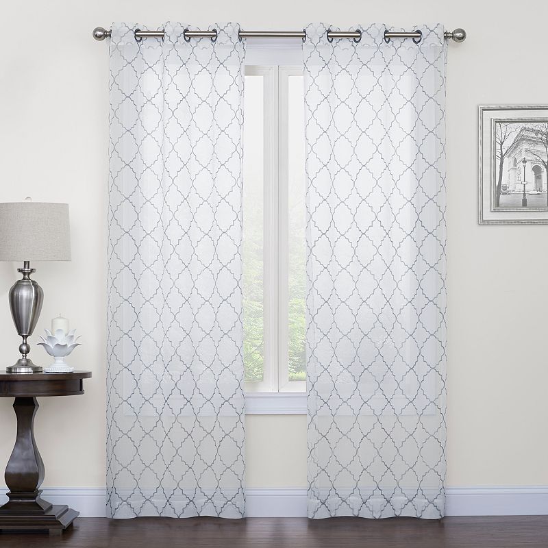 Sonoma Goods For Life 2-pack Fret Embroidery Window Curtains, Grey, 38X84
