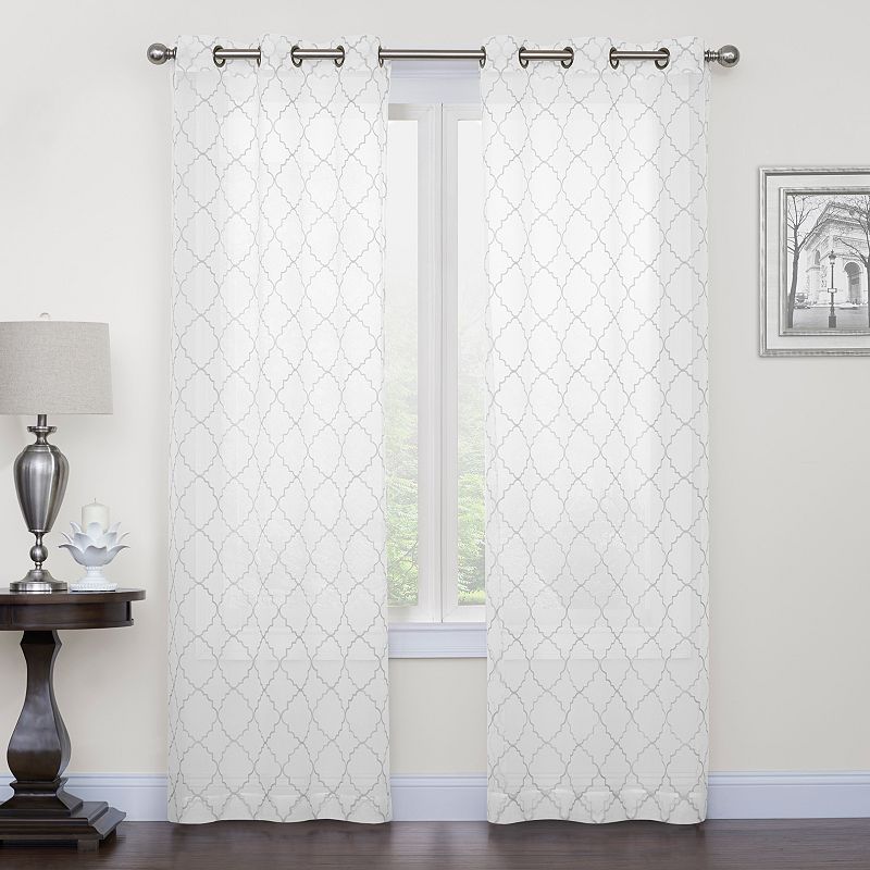 Sonoma Goods For Life 2-pack Fret Embroidery Window Curtains, White, 38X63