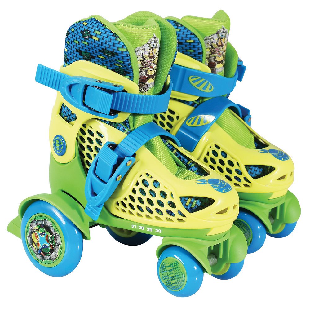 Junior Size 6-12 Green/Blue PlayWheels Teenage Mutant Ninja Turtles Roller Skates with Knee Pads 