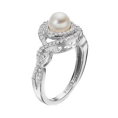 Sterling Silver Freshwater Cultured Pearl & Lab-Created White Sapphire Swirl Ring