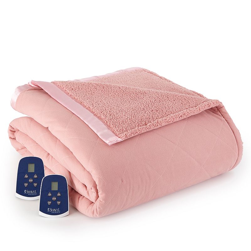 Micro Flannel to Sherpa Heated Blanket, Pink, Twin
