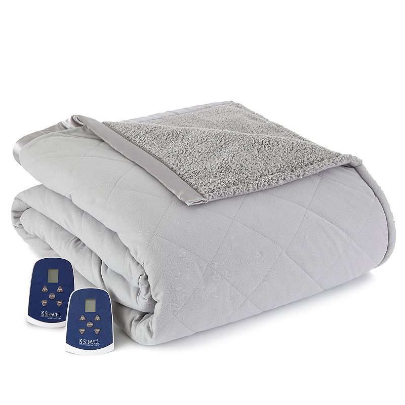 Micro Flannel to Sherpa Heated Blanket, Grey, Twin