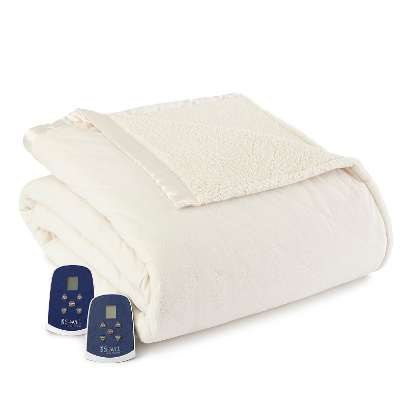 Micro Flannel to Sherpa Heated Blanket, White, King