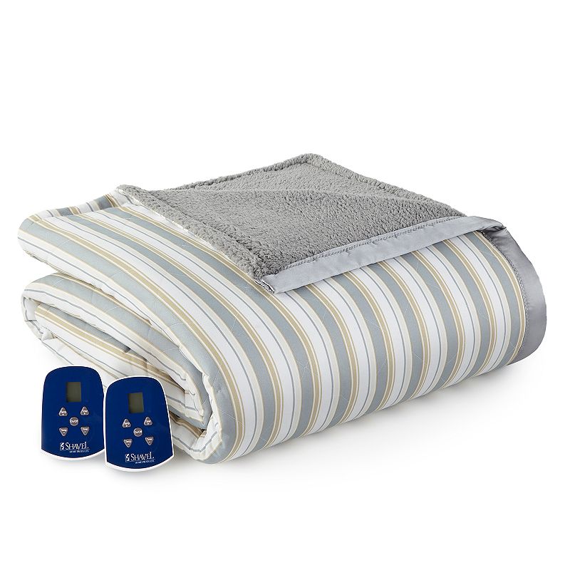 Micro Flannel to Sherpa Heated Blanket, Metro Stripe, Full
