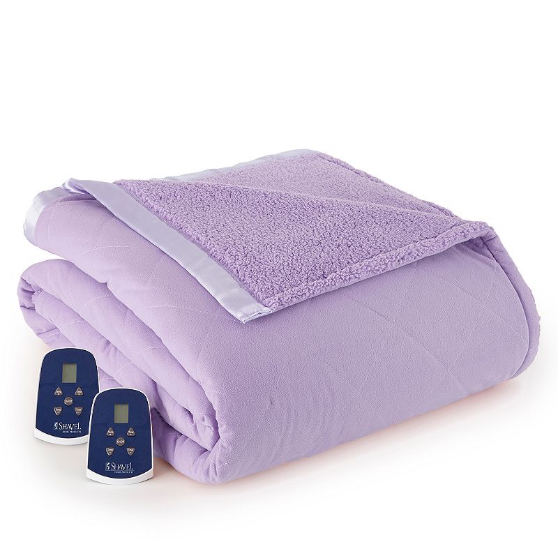 Micro Flannel to Sherpa Heated Blanket, Purple, Queen