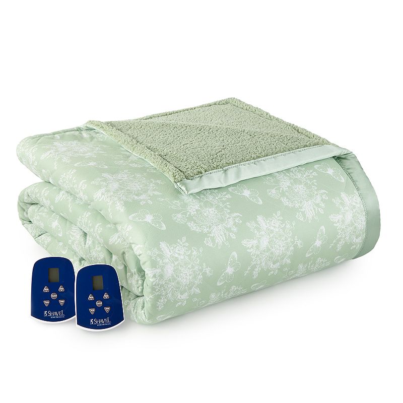 Micro Flannel to Sherpa Heated Blanket, Green, Twin