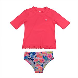 Baby Girl Carter's Graphic Rashguard & Polka-Dot Ruffled Bottoms Swimsuit Set