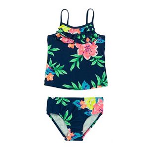 Baby Girl Carter's Ruffled Tropical Flower Tankini Top & Bottoms Swimsuit Set