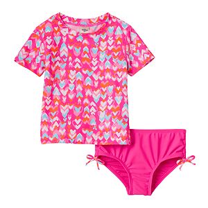 Baby Girl Carter's Heart Print Short Sleeve Rashguard & Bottoms Swimsuit Set