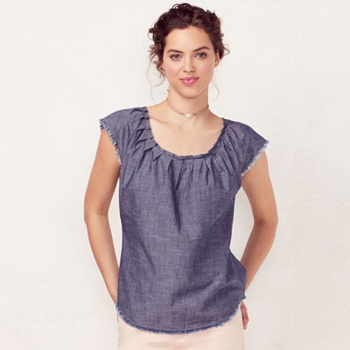 Women's LC Lauren Conrad Pleated Chambray Top