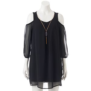 Juniors' Lily Rose Chiffon Cold Shoulder Dress