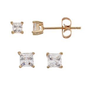 Illuminaire Cubic Zirconia Square Stud Earring Set