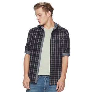 Men's Rock & Republic Plaid Roll-Tab Button-Down Hoodie