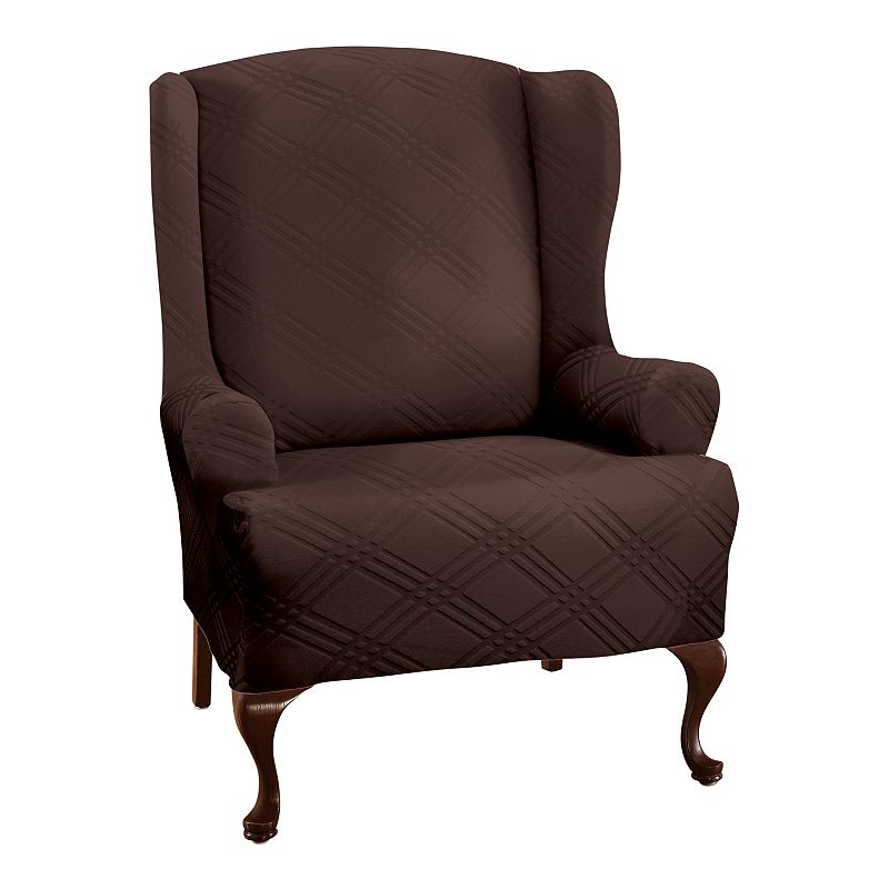 Stretch Sensations Stretch Double Diamond Wing Chair Slipcover, Brown, DINI