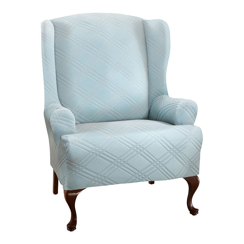 Stretch Sensations Stretch Double Diamond Wing Chair Slipcover, Blue, DININ