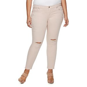 Plus Size Jennifer Lopez Ripped Pink Skinny Ankle Jeans