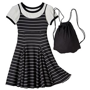 Girls 7-16 Knitworks Crop Top Tee & Dress with Drawstring Bag Set