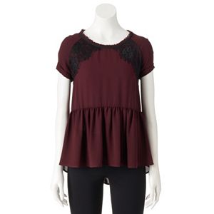 Juniors' Rewind Short Sleeve Lace Babydoll Tee