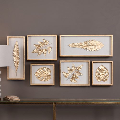 Gold Finish Leaves Shadow Box Wall Decor 6piece Set