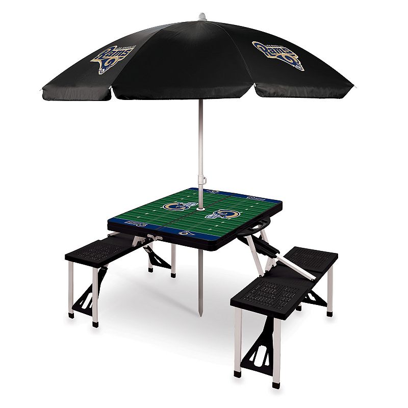 Picnic Time Los Angeles Rams Portable Table with Umbrella, Black