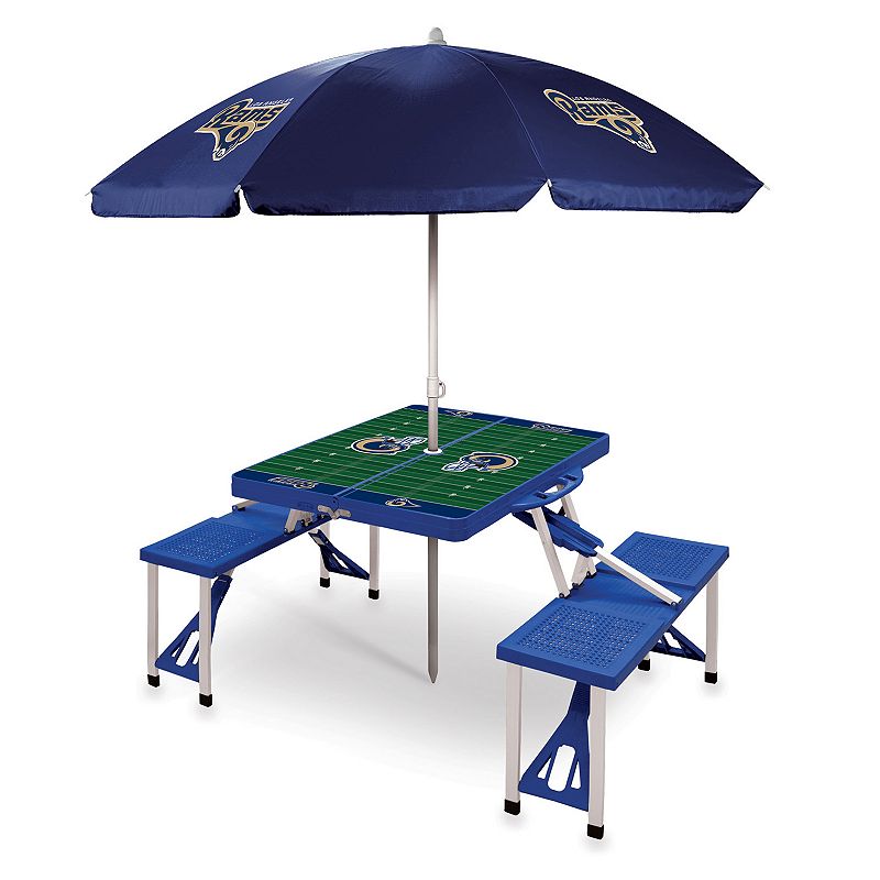 Picnic Time Los Angeles Rams Portable Table with Umbrella, Blue