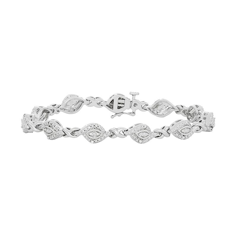 Silver Tone Diamond Accent Marquise Link Bracelet, Womens, Size: 7, Whi