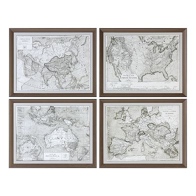 World Maps Framed Wall Art 4-piece Set 