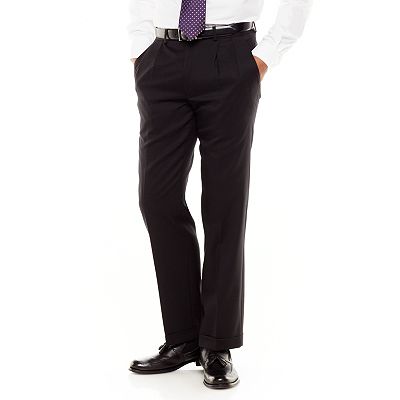 Chaps Wool Black Pleated Suit Pants Men